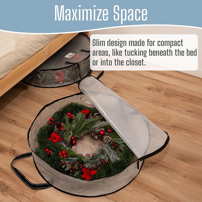 VENO 4 Pack Summer Wreath Storage Container, 30 Inch Clear Wreath Bag, Spring, Christmas Garland Decoration Organizers with Zipper and Durable Handles (Clear, 30"-4 Pack)