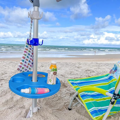 AMMSUN 13" Beach Umbrella Table Tray for Beach, Patio, Garden, Swimming Pool with Cup Holders, Snack Compartments Blue