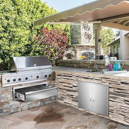 Outdoor Kitchen Drawer 24 x 6.5 x 23 inch Flush Mount BBQ Layer Drawer, Durable Stainless Steel Kitchen Drawer Outdoor Kitchen Access Drawer for BBQ Island Patio