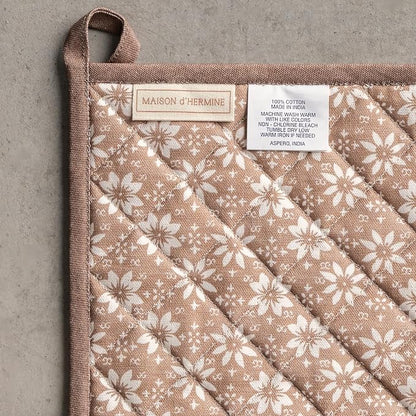 Maison d' Hermine 100% Cotton Oven Mitt & Pot Holder Set (7.5"x13" & 8"x8") | Heat Resistant BBQ Cooking Gloves with Loop Baking Grilling Kitchen Hotel Home Farmhouse Thanksgiving Christmas - Allure