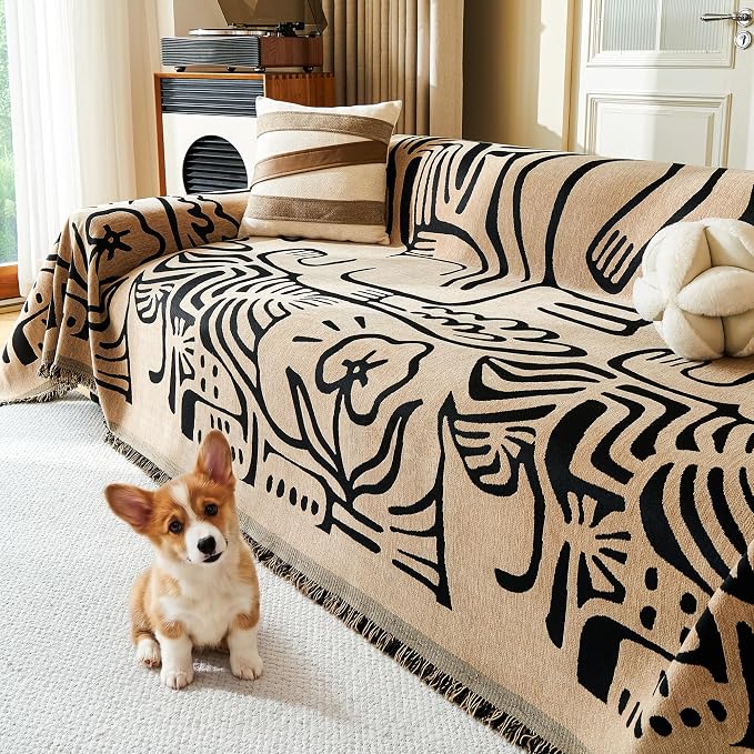 MYSKY HOME Couch Cover for Dogs, Washable Couch Covers, Sofa Covers for Sectional Sofa, Couch Cover 2 Cushion Sofa Dogs Furniture Protector, Chenille Sofa Covers for Pets, 71"x118", Abstract Coffee