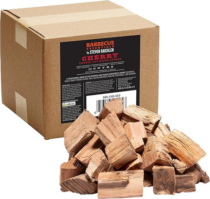 Steven Raichlen All Natural Cherry Wood Chunks for Smoking -420 Cu in Box or Bag, Approx 5 Lbs- Kiln Dried Large Cut BBQ Wood Chips for Smoked Meat- Gift for Grilling - Summer Cookout Essential