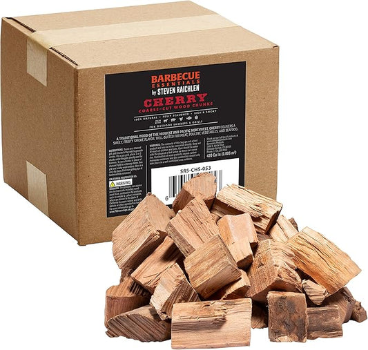 Steven Raichlen All Natural Cherry Wood Chunks for Smoking -420 Cu in Box or Bag, Approx 5 Lbs- Kiln Dried Large Cut BBQ Wood Chips for Smoked Meat- Gift for Grilling - Summer Cookout Essential
