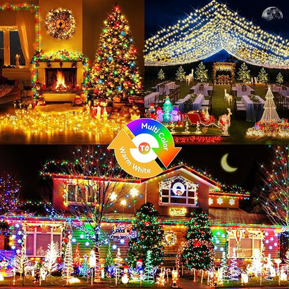 Hezbjiti 403FT 1000LED Color Changing Christmas Lights Outdoor, 11 Modes String Lights IP44 Waterproof Fairy Lights for Party Wedding Tree Decorations (Warm White and Multicolor, Green Wire)