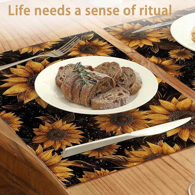 Placemats12x18 Inch,Sunflowers Placemats,Kitchen Dining Coffee Table Mats Set of 6 for Home Indoor Outdoor Party