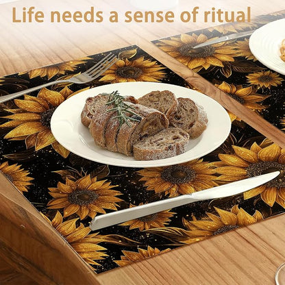 Placemats12x18 Inch,Sunflowers Placemats,Kitchen Dining Coffee Table Mats Set of 6 for Home Indoor Outdoor Party