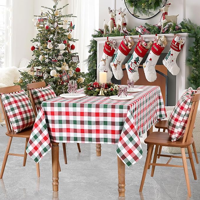 B-COOL Checkered Plaid Tablecloth Christmas Fabric - Rectangle 56x84 Inches Classic Gingham Buffalo Plaid Table Cloth for Indoor Outdoor Use Washable Table Cover for Kitchen BBQs Parties