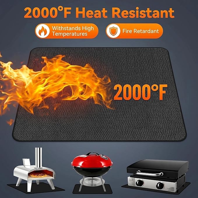 UBeesize 15 x 18 Inch 3-Layer Under Grill Mat For Outdoor Grill, Fireproof Double-Sided Silicone Coated Fire Pit Mat, Waterproof Oil-Proof Stain-Proof BBQ Protector for Decks, Patios，Grass & Fireplace