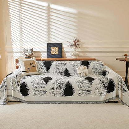 MYSKY HOME Sectional Couch Cover Black Boho Geometric Sofa Covers for Sectional Sofa L Shape Chenille Couch Protector for Dogs Pets Couch Throw Cover Washable Durable for Home Decor, 71" X118"