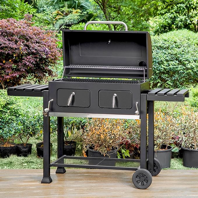 OLP8510CG Extra Large Dual Zone Charcoal Grill, 790 Square Inch Cooking Surface, With Thermometer and Warming Tray, Black
