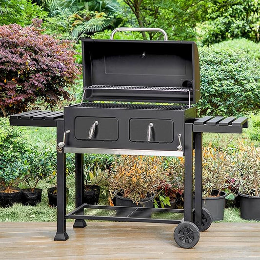 OLP8510CG Extra Large Dual Zone Charcoal Grill, 790 Square Inch Cooking Surface, With Thermometer and Warming Tray, Black