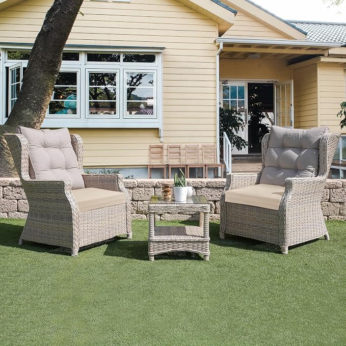 UNIKOME Outdoor Chair Cushions Pack of 4, Water Resistant Patio Cushions with Ties, High Density Sponge Filling Square Corner Seat Cushions for Outdoor Furniture, 24"*24"*4", Beige