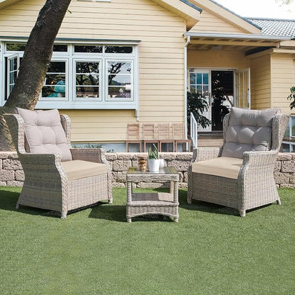 UNIKOME Outdoor Chair Cushions Pack of 4, Water Resistant Patio Cushions with Ties, High Density Sponge Filling Square Corner Seat Cushions for Outdoor Furniture, 19"*19"*3", Beige