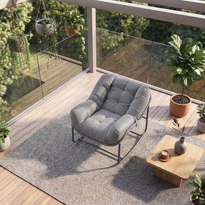 Patio Rocking Chair Set,Indoor Outdoor Rocking Chair,Papasan Chairs with Cushion,Wicker Egg Rockers, Lounge Chair for Patio, Living Room, Bedroom, or Porch,Gray