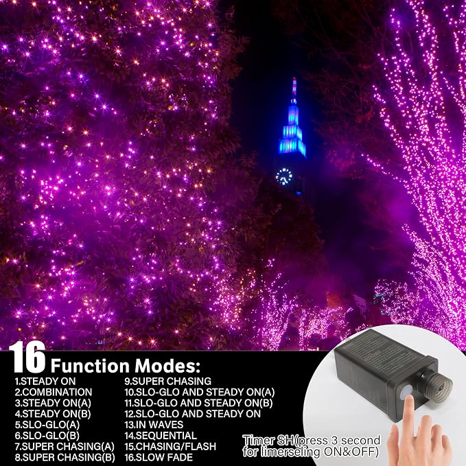 66ft Halloween Decorative Mini Lights, 200 LED Green Wire Fairy Starry String Lights Plug in, 16 Lighting Modes, for Halloween Decoration Outdoor Party Decoration (Orange and Purple)