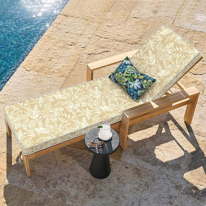 LVTXIII Outdoor Chaise Lounge Cushion 72x21x3 Inch, Water-Repellent Patio Seat Cushion with Ties & Hidden Zipper, Thick Foam Pad for Lawn Chair, Poolside, Patio Furniture, Tropical Leaf Oat