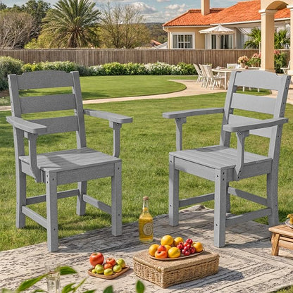 YITAHOME Wood-Grain Textured Resin Chairs Set of 2, Sturdy Patio Chair w/Max Bearing 330 LBS, All-Weather Outdoor Patio Chairs for Terrace, Garden, Backyard, Poolside, Gray