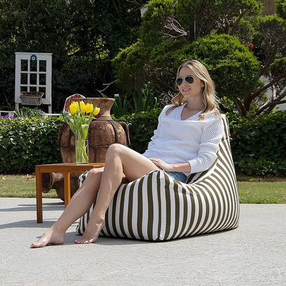 Jaxx Juniper Outdoor Bean Bag Patio Chair & Poolside Lounge, Taupe Striped