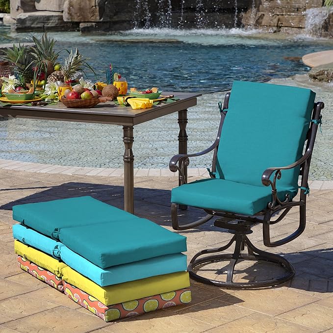 Arden 4-Pack Outdoor Patio Dining Chair Cushion, 20x44, Rain-Proof Seat Pad, Fade-Resistant Outdoor Cushion Lake Blue Leala