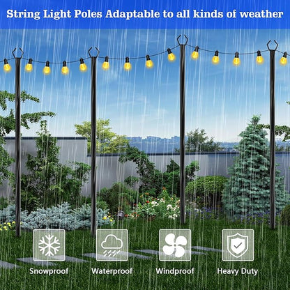 SINLEY 6 Pack String Light Poles,10 Ft Metal Poles with Fork for Outdoor String Lights,Outdoor Light Poles with Fork,Poles/Post/Stand for Outside,Patio,Deck,Backyard,Garden Wedding,Party