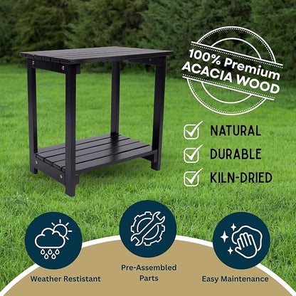 Shine Company Indoor/Outdoor Providence Rectangular Acacia Wooden Side Table, Black