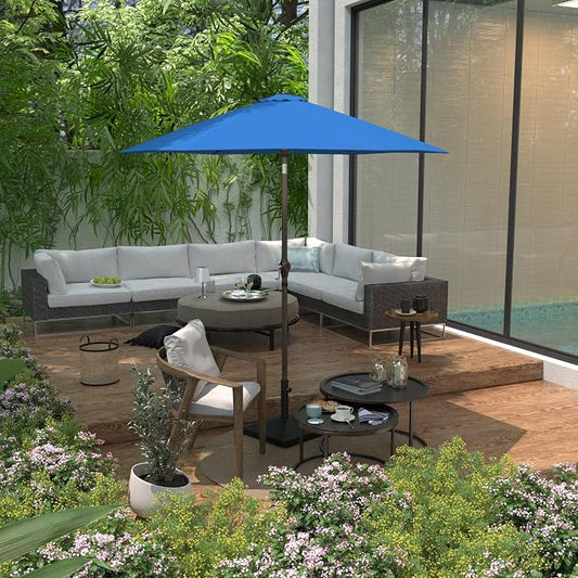 Sunline 7.5 ft Patio Umbrella with Crank & Push Button Tilt, Outdoor Market Umbrella with UV Protection & Wind Vent and Fiberglass Ribs, Metal Frame for Deck, Pool & Table, Pacific Blue