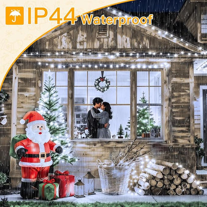 Ollny Christmas Lights 200LED 60FT Indoor, Cool White Connectable Plug in String Light Outdoor, 8 Modes Waterproof Timer LED Fairy Lights for House Outside Bedroom Patio Balcony