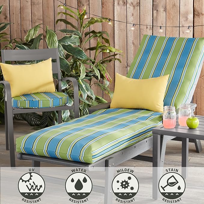 Outdoor Reversible Chaise Lounge Chair Cushion, Belize Stripe
