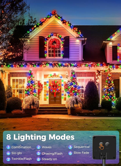 Minetom Solar String Lights Outdoor, 2 Pack Total 80FT 200 LED String Lights Solar Powered with 8 Lighting Modes, Waterproof Solar Patio Lights,Colored Solar String Lights for Outside Tree, Multicolor
