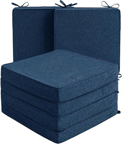 Outdoor Chair Cushions, Set of 6, 19 x 19 Inch, Navy Blue | Water Resistant, Fade Resistant, Patio Furniture Square Seat Replacement, Removable Cover with Ties, Non-Slip Bottom