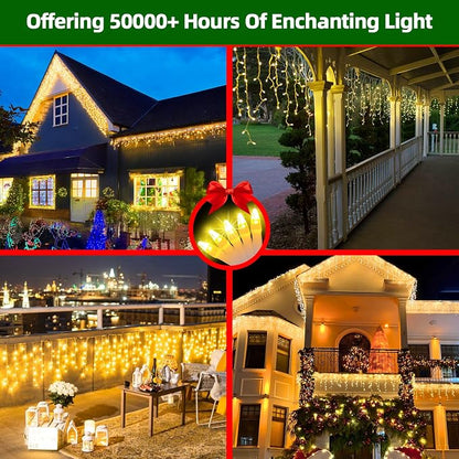 1332 LED 132FT Christmas Lights,296 Drops Icicle Lights with 12 Modes | Warm White Icicle String Lights with Timer and Dimming for Long Rooflines, Wide Eaves, Storefronts and Wedding Backdrops