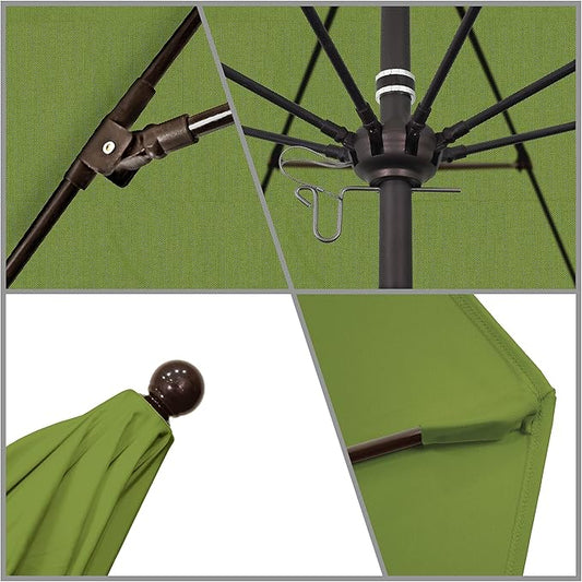 California Umbrella 9' Rd. Venture Series Contract Grade Patio Umbrella, Push Open Pin Stop, Bronze Finish, Sunbrella Spectrum Cilantro