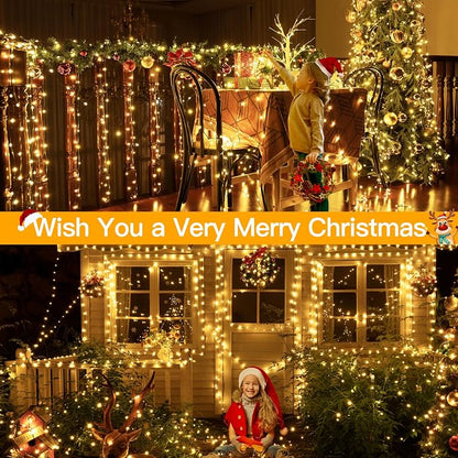 Ollny Christmas Lights 1000 LED 330 FT, IP67 Waterproof Plug in Christmas Tree Lights with Remote, 8 Modes, 3 Timers, Dimmable, House Xmas Indoor Decorations String Light (Warm White) (Pack of 2)