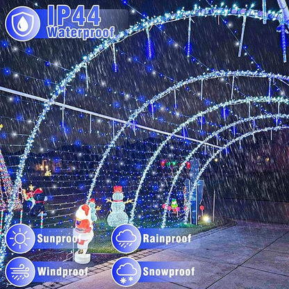 100FT 300 LED Outdoor String Lights, Plug in Christmas Lights Indoor Waterproof with 8 Modes, Connectable Twinkle Fairy Lights Clear Wire for Bedroom Home Patio Yard Party Decorations, Blue and White