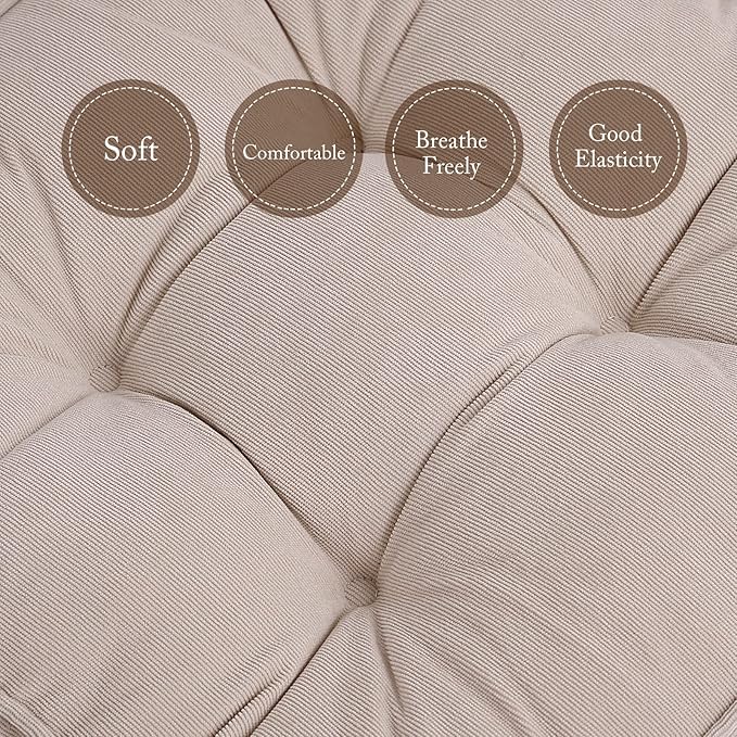 Tiita Patio Chair Pads Cushions 18x18 Inch Square Floor Pillows Pad for Outdoor Kitchen Dining Chairs with Ties Set of 2 (Beige, 2 Count (Pack of 1))