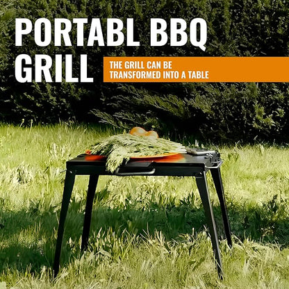 CKG Portable Charcoal Grill Heavy Duty Folding Mangal BBQ Outdoor Grill for Kabab, Shashlyk, Camping Portable Grill for Travel, 6 Skewers (Skewers not included in set) 2 mm Metal Thickness