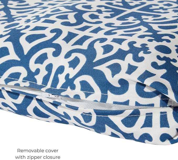 Modern Outdoor Chaise Lounge Cushion with Ties – Durable Polyester Fabric, Channel-Filled Polyfiber Insert, Removable Zippered Cover, Indigo Lattice