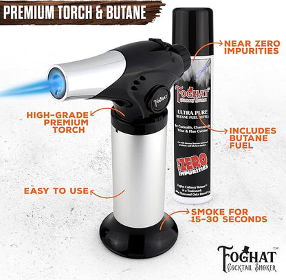 THOUSAND OAKS BARREL Foghat Cocktail Smoking Kit - Bourbon Barrel Oak Fuel Wood Shavings & Smoking Torch & Butane | Infuse Cocktails, Whiskey, Cheese & Meats