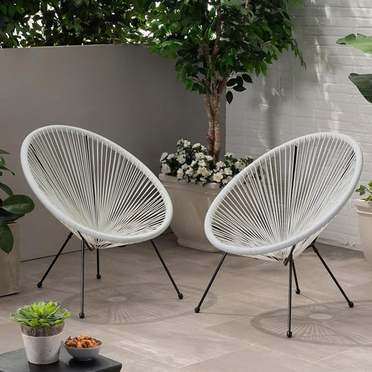 Christopher Knight Home Outdoor Hammock Weave Chair with Steel Frame (Set of 2) - White and Black Finish