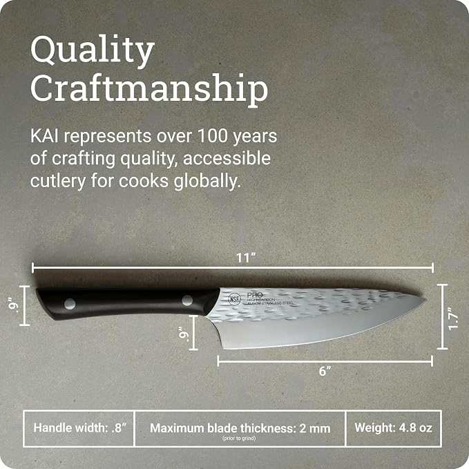 Kai PRO 6" Chef's Knife | Hand Sharpened Kitchen Knife, Japanese AUS6M Stainless Steel Blade, Full-Tang POM Handle