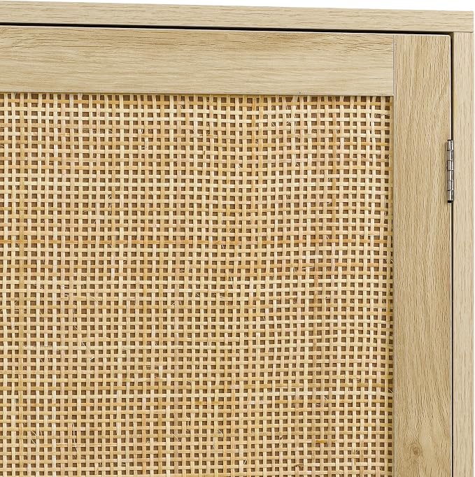 Finnhomy Sideboard Buffet Cabinet, Kitchen Storage Sideboard with Rattan Decorated Doors, Liquor Coffee Buffet, Dining Room, Hallway, Console Table, Accent Cabinet, 31.5X 15.8X 34.6 Inches, Natural