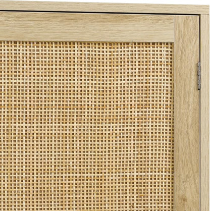 Finnhomy Sideboard Buffet Cabinet, Kitchen Storage Sideboard with Rattan Decorated Doors, Liquor Coffee Buffet, Dining Room, Hallway, Console Table, Accent Cabinet, 31.5X 15.8X 34.6 Inches, Natural
