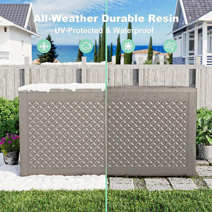 New 121 Gallon Outdoor Storage Box, Resin Deck Boxes Waterproof, Indoor Outdoor Bin for Package Delivery, Patio Cushions, Gardening Tools, Lockable, UV Resistant