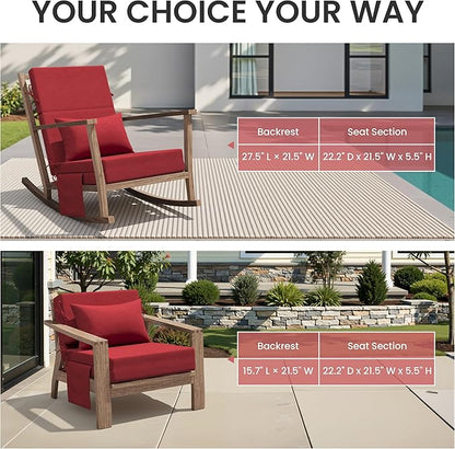 Crestlive Products Foldable Outdoor Chaise Lounge Cushions with Head Pillow and Side Pockets, Water Resistant & Fade Resistant Lounge Chair Cushion, 72''L x 21''W, Set of 2, Chili