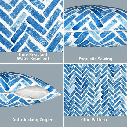 LVTXIII 2 Pack Outdoor Lumbar Pillow Covers 12x20 Inch with Piping, Water-Repellent Back Cushion Covers ONLY for Patio Furniture, Sofa, Garden Bench, Blue Bricks