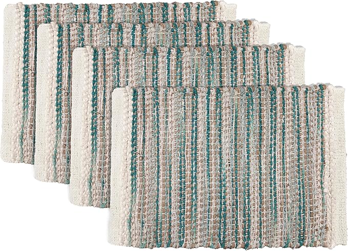 Hausattire Woven Table Placemats Set of 4 - Teal, Jute Boho Outdoor Table Mats for Kitchen Dining Decoration | Heat Resistant Farmhouse Rustic Dinner Spring Easter Placemat - 13x19 Inch