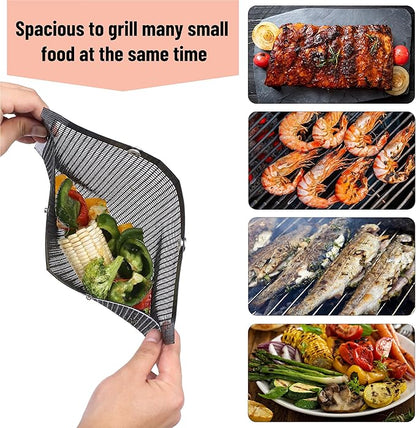 UNCO BBQ Grilling Bags, 2 Pack, 11.8"x10.6", Mesh Grill Bags with Basting Brush, Easy to Clean, Reusable Mesh Barbecue Pouch