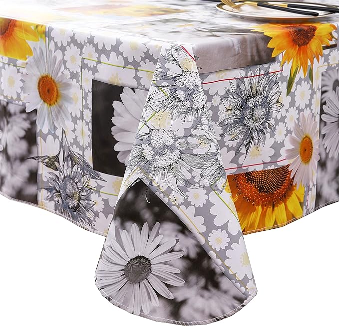 Heavy Duty Vinyl Tablecloth with Flannel Backing Waterproof Oil-Proof Plastic Table Cloth Stain-Resistant Wipeable Rectangle or Square Table Cover for Indoor and Outdoor ( Sunflower, 60X102 Inch)
