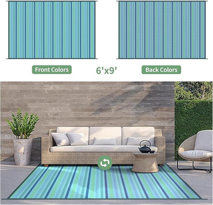 GENIMO Outdoor Rug, Waterproof Plastic Rugs for Patio, 6'x9' Light Blue | Outside Larger Modern Carpet Mat for Porch Decor, Deck, Balcony, Camping, RV, Backyard, Picnic, Beach, Reversible, Foldable