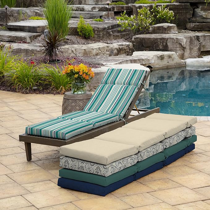 Arden Outdoor Chaise Cushion, 21 in x 72 in, Weather-Proof, Rain-Proof, Fade Resistant Patio Cushion for Chaise Lounger Teal Cobalt Stripe | Lounge Cushion, Weather-Proof, Rain-Proof, Fade Resistant for Chaise Lounger, Mold and Mildew Resistant